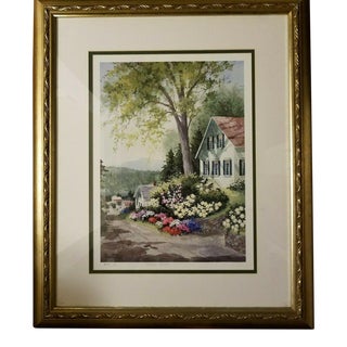1970s House Portrait Garden Scene Numbered Lithograph by Denise Patchell-Olson, Framed For Sale