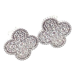 Van Cleef & Arpels White Gold Magic Alhambra Diamond Earrings, Pair For Sale