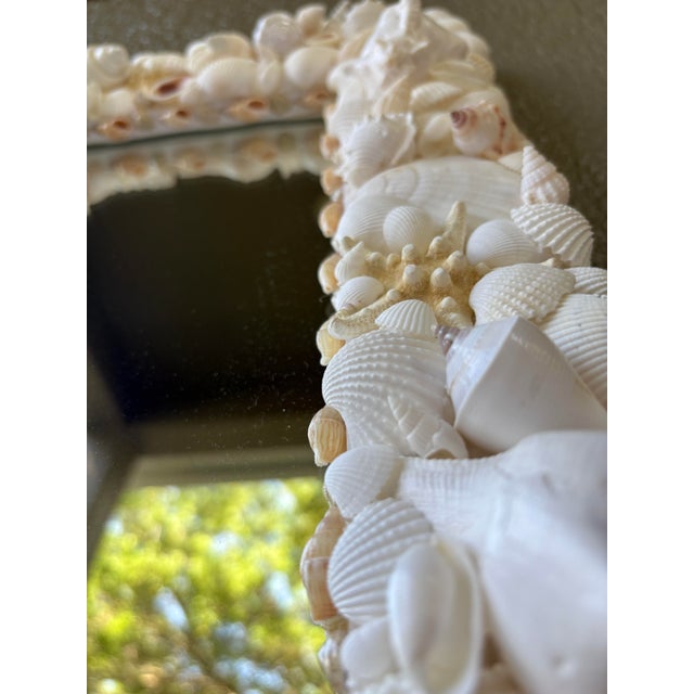 Boho Chic Large White Shell Mirror, 24x34 Coastal Wall Mirror, Handmade Natural Seashell Frame, Luxury Beach House Decor For Sale - Image 3 of 9