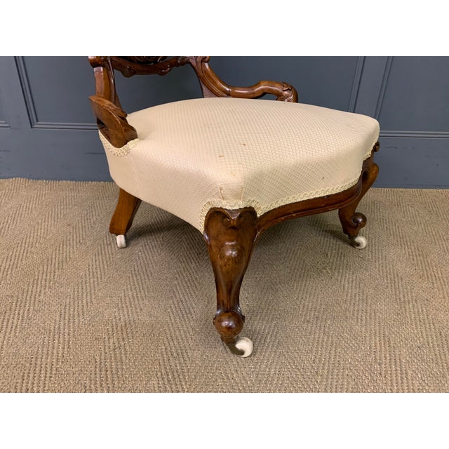 Victorian Walnut Upholstered Salon Chair, 1870 For Sale - Image 10 of 14