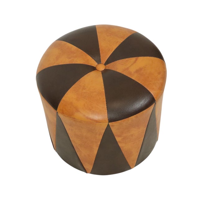 Vintage Round Pouf in Two-Tone Skai, 1960s For Sale - Image 9 of 12