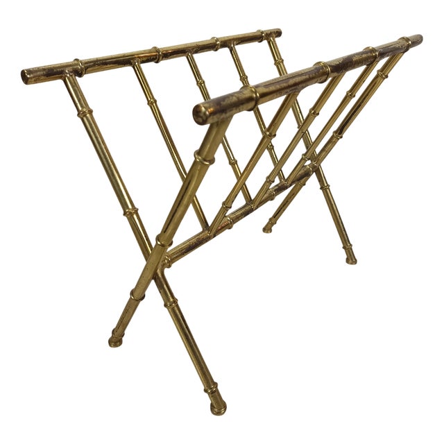 Brass and Bamboo Magazine Rack, 1970s For Sale