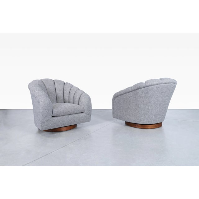 Directional Mid-Century Modern Channel Back Swivel Lounge Chairs by Directional, 1970s For Sale - Image 4 of 12