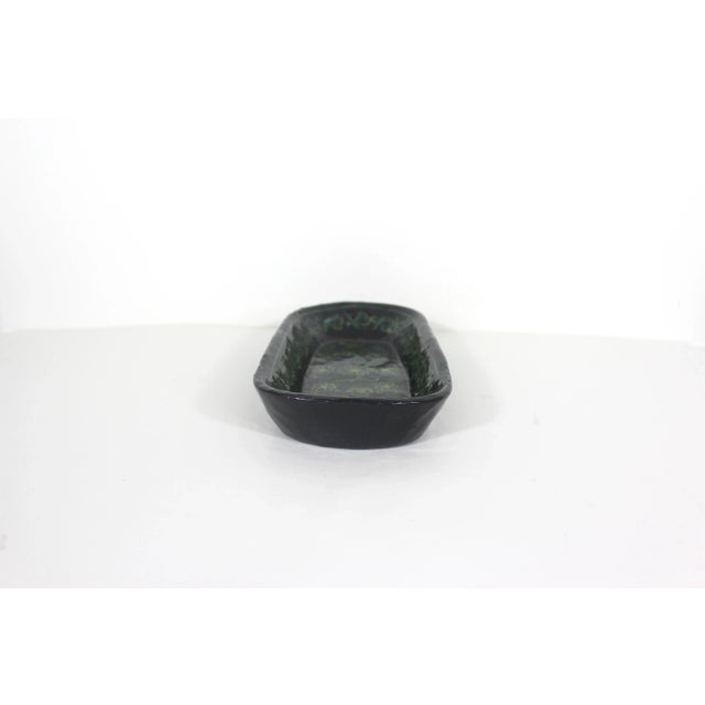 Indian Vintage Kashmir Lacquered Wood Bowl Handmade Hand Painted Floral Leaf Bird Black Green For Sale - Image 3 of 10