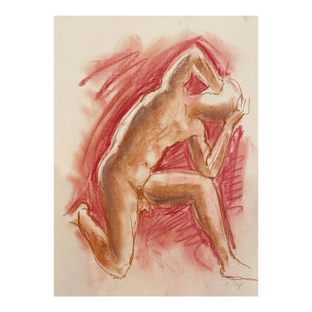 Neil Meitzler Male Nude Oil Pastel Drawing For Sale