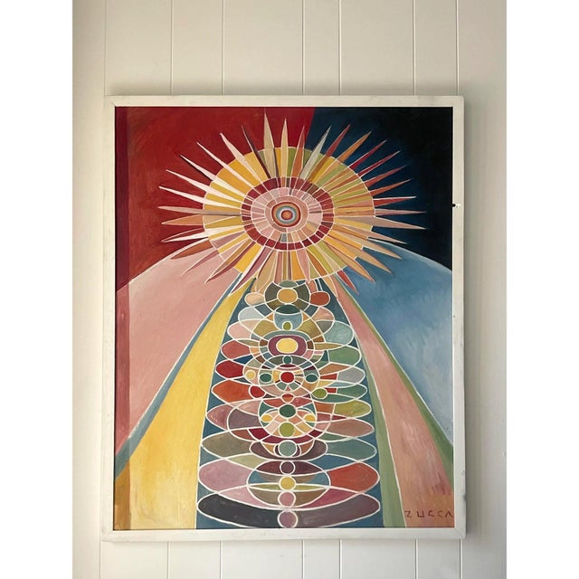 Board Vintage Signed Geometric Modernist Abstract Oil Painting For Sale - Image 12 of 14