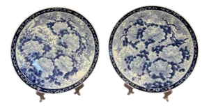 Antique Japanese Imari Blue and White Chargers, 1900s, Set of 2