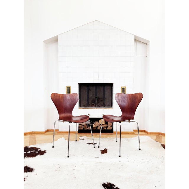 1980s Set of 4 Model 3107 Stacking Chair in Teak by Arne Jacobsen for Fritz Hansen, 1960s Denmark For Sale - Image 5 of 9