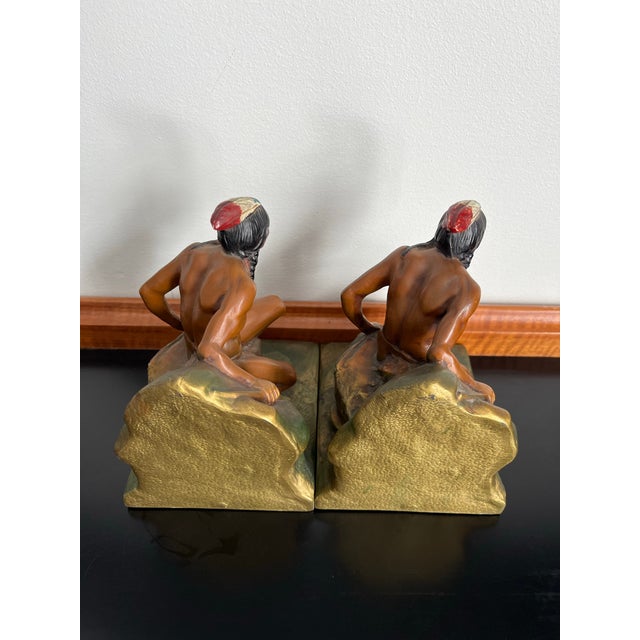 American Early 20th Century Hand-Painted Native American Figural Bookends For Sale - Image 3 of 9