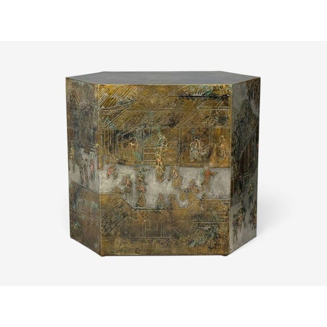Philip & Kelvin LaVerne, Rare Hexagonal Side Tables, Etched Brass, Usa, 1960s For Sale - Image 10 of 18