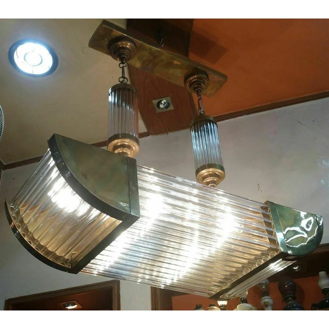 Vintage Art Deco Skyscraper Rod Ship Light Chandelier Fixture in Brass & Glass For Sale - Image 6 of 7