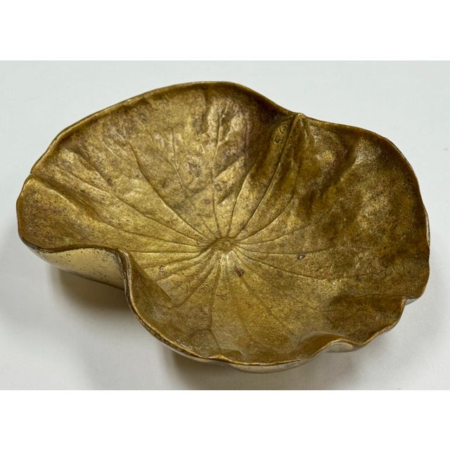 Vintage 1940s Virginia Metalcrafters Brass Lotus Leaf Dish For Sale - Image 10 of 11