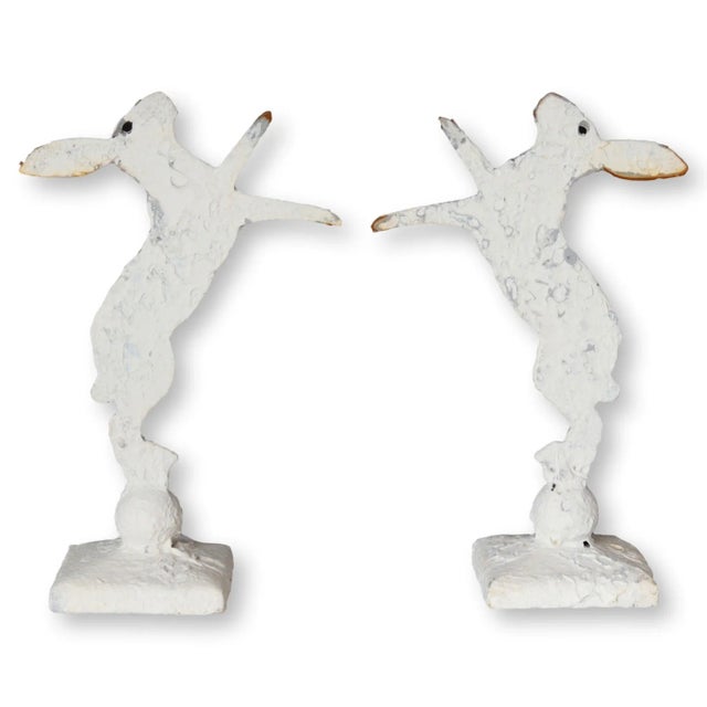English Salvaged Metal Boxing Bunnies, Pair For Sale - Image 4 of 4