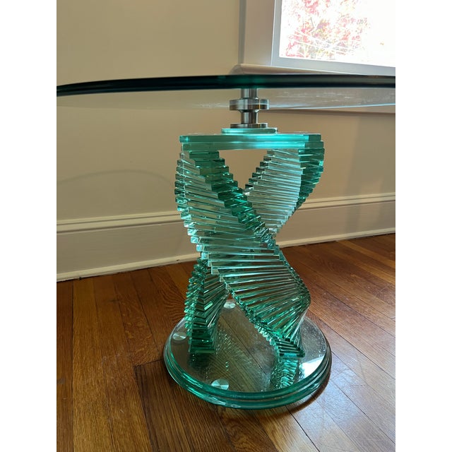 Postmodern Sculptural Helix Spiral Glass Table For Sale - Image 3 of 4