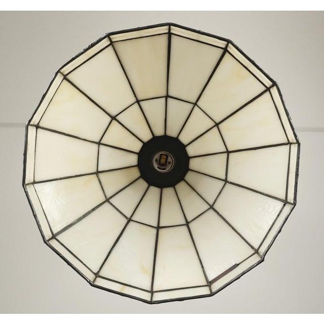 Metal Vintage Arts & Crafts Dale Tiffany Stained Glass Pendant Light For Sale - Image 7 of 9