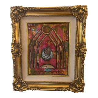 Original Post Modern Painting "The World" Oil on Canvas Gilded Wood Frame, Signed by the Artist For Sale