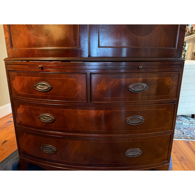 English Bow Front Linen Press/Media Cabinet For Sale - Image 3 of 8