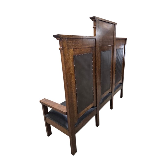 Antique Mission Revival Oak Triple Hall Bench – For Reupholstery For Sale - Image 4 of 8