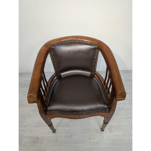 Interwar Wooden Office Chair in Natural Leather, 1890s For Sale - Image 4 of 15