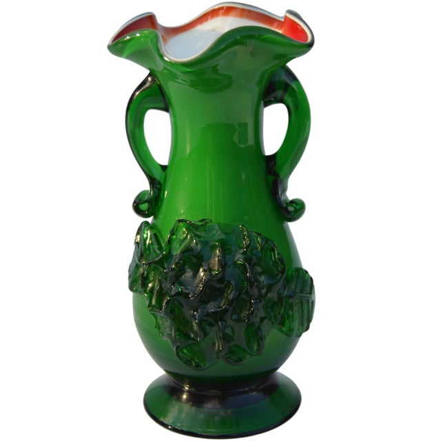 American Mid-Century Handmade Green Glass Art Vase For Sale - Image 3 of 9