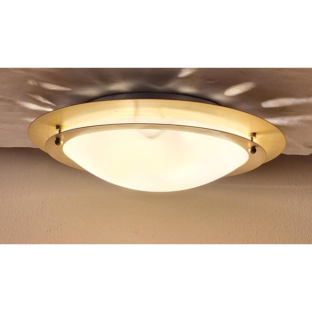 Goldenrod Flat Vintage Ceiling Lamp with a Matt Glass Bowl in a Metal Mount by Honsel For Sale - Image 8 of 8