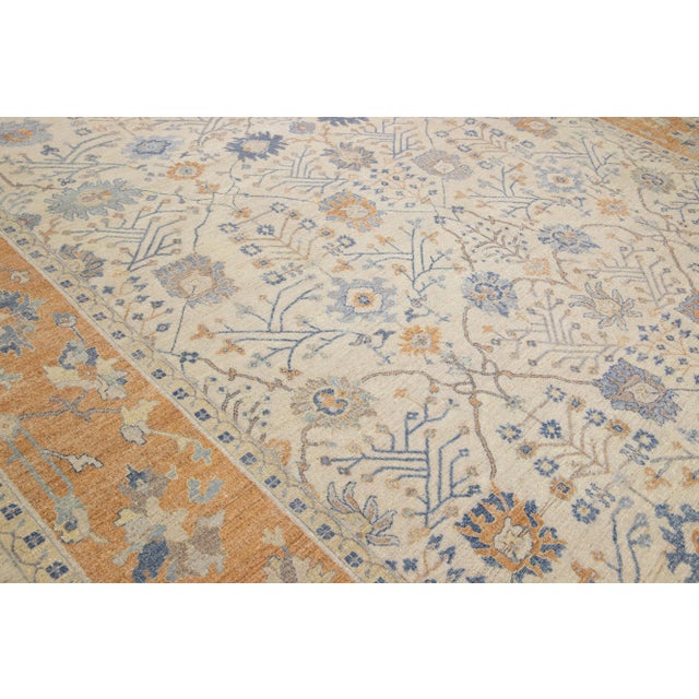 Beige Apadana's Artisan Collection Handmade Beige and Orange Designed Wool Rug For Sale - Image 8 of 11