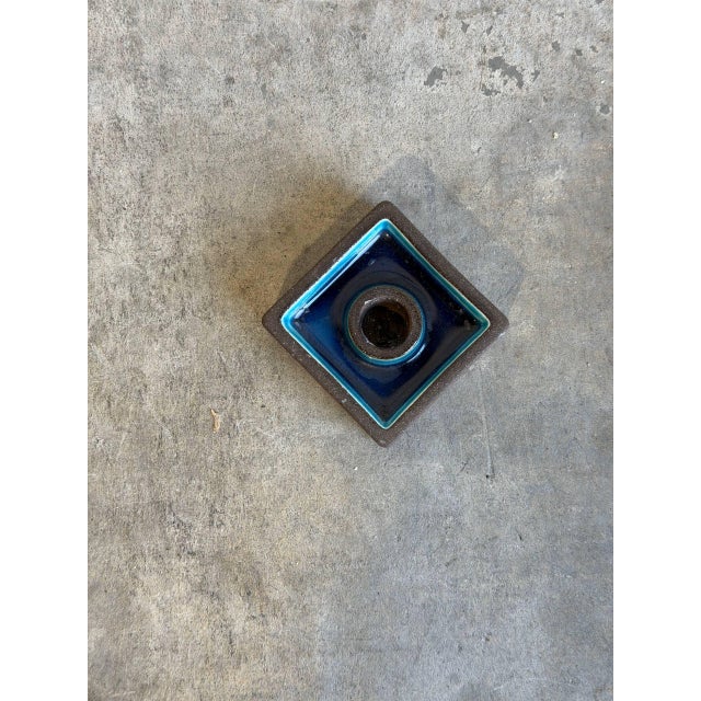 Mid-Century Modern Candleholder Square Stoneware Vibrant Blue Glaze Denmark Mid-Century Modern 1970s For Sale - Image 3 of 10