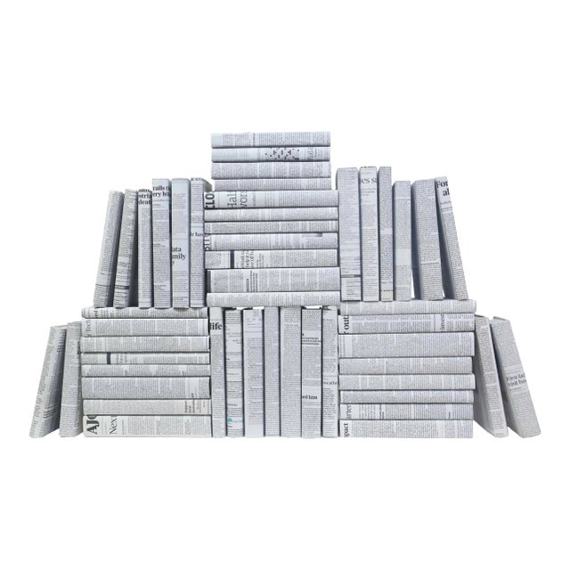 Decorative Books - Newspaper Paper Wrapped Book Wall - Set of 50 Grey Books For Sale