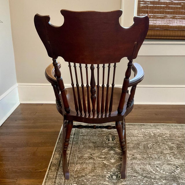 Brown Beautiful Antique Rocking Chair With Mother of Pearl Inset For Sale - Image 8 of 10