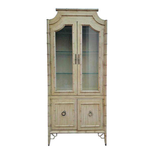 Vintage Faux Bamboo Display Cabinet Chinoiserie Style For Sale