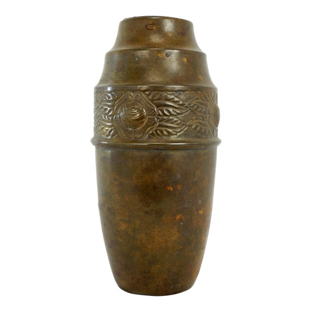 Large German Art Nouveau Jugendstil Copper Vase With Tin Liner 1920's For Sale