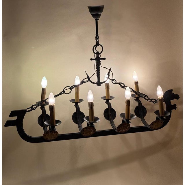 Art Deco Cast Iron Viking Longboat Chandelier, 1940s For Sale - Image 17 of 18