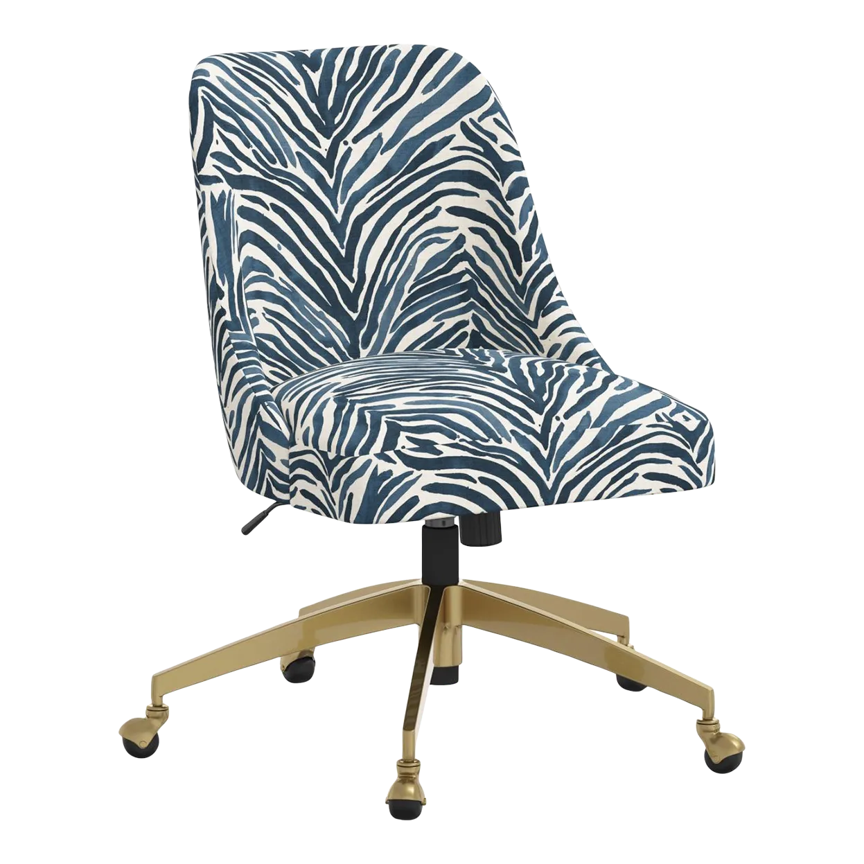 Brynn Office Chair with Gold Base in Washed Zebra Blue Chairish