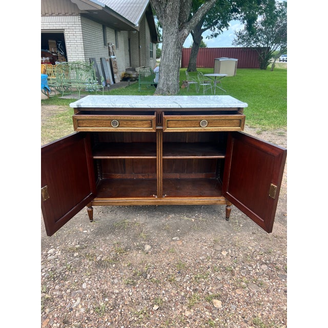 French 19th Century Louis XVI Mahogany Carrara Marble Top Two Door Buffet For Sale - Image 6 of 12