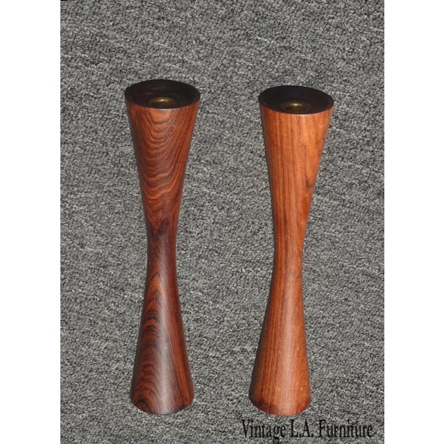 Vintage Danish Modern Style Brown Walnut Candle Holders - a Pair For Sale - Image 11 of 11