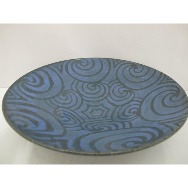 Jane Woodside Blue Interlocking Swirl Footed Studio Pottery Bowl For Sale - Image 9 of 9