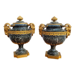 Napoleon III Marble and Gilt Bronze Cassolettes, 19th Century, Set of 2 For Sale