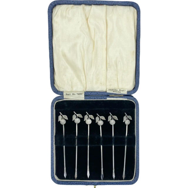 Antique Set of 6 Art Deco Napier England Sterling Silver Cocktail Garnish Picks For Sale - Image 12 of 12