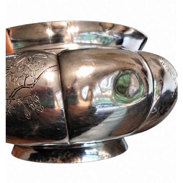 Substantial Japanese silver centerpiece bowl marked MUSASHIYA, with the Japanese characters for Jungin, pure silver,...