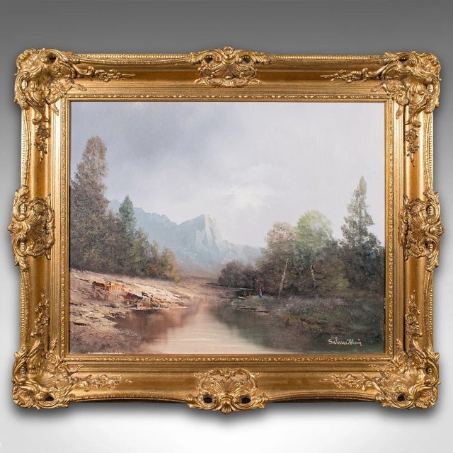 This is a vintage landscape painting. An Austrian, gilt framed oil on canvas, dating to the late 20th century, circa 1970....