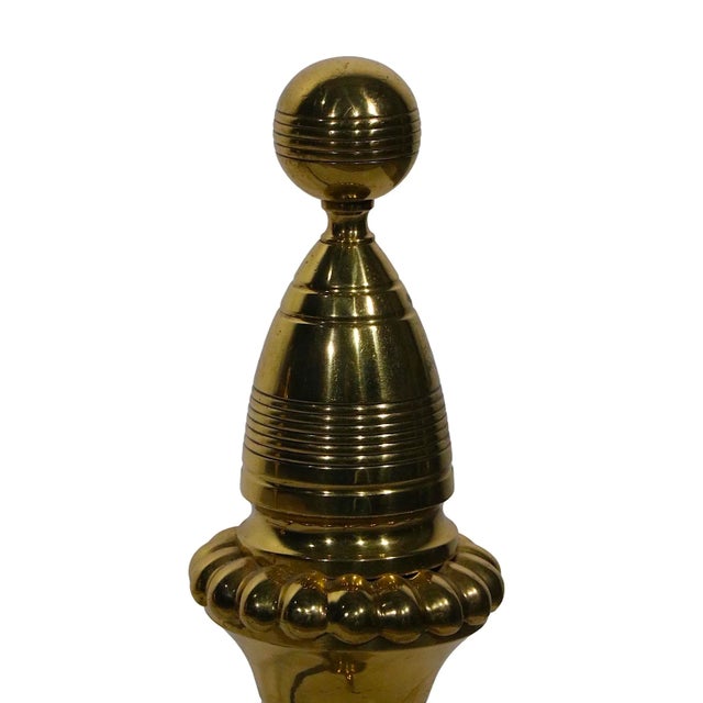 Aesthetic Movement Brass Andirons After Christopher Dresser For Sale - Image 10 of 11