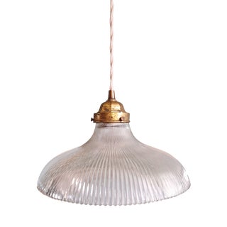 Holophane Pendant Light in Clear Grooved Glass, 1930s For Sale