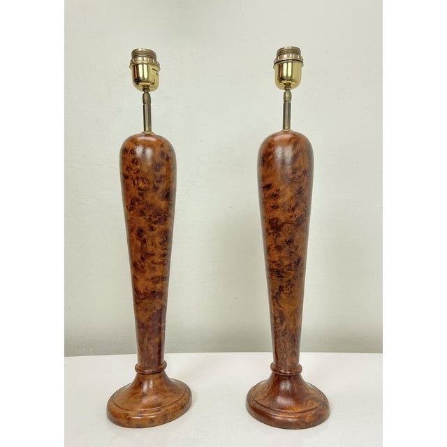 Classical Style Turned Burl Wood Table Lamps, 1970s, Set of 2 For Sale - Image 6 of 14
