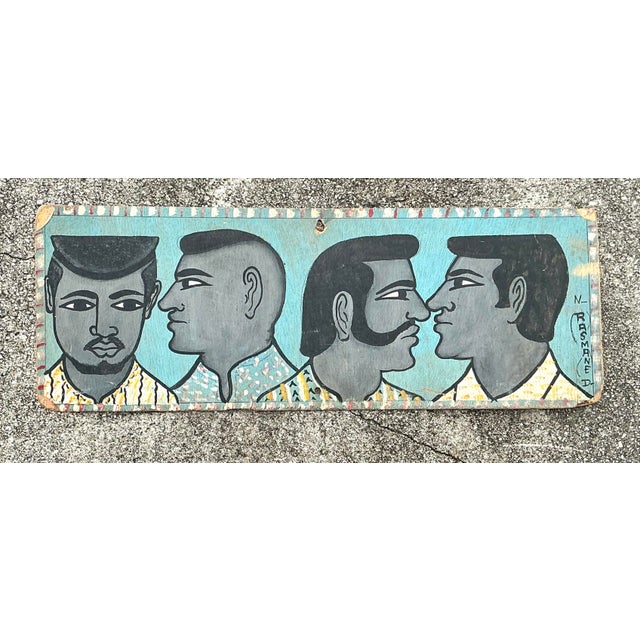 Vintage 70s Hand Painted Barber Hairstyle Sign For Sale - Image 11 of 12