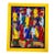 Signed Haitian Market Scene Folk Art Painting in Yellow Frame, 26" For Sale