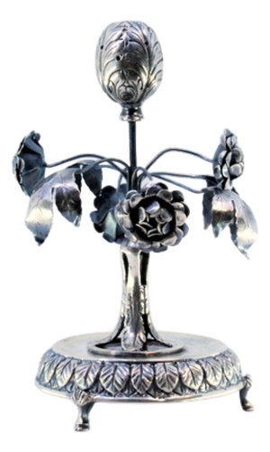 Silver Toothpick Holder with Leaves and Flowers