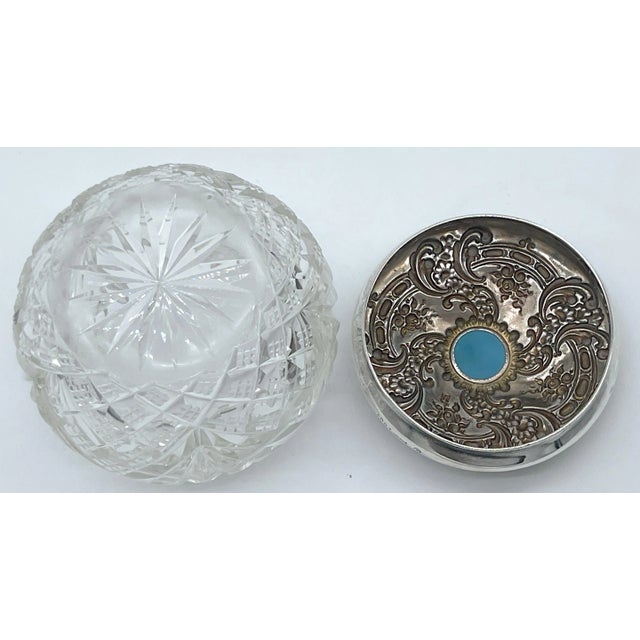 American Brilliant Cut Glass, Sterling & Turquoise Dresser Jar, by Whiting For Sale - Image 9 of 9