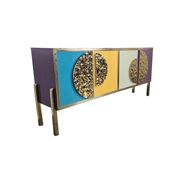 Four-Door Sideboard in Colored Glass, 1980s For Sale - Image 6 of 8