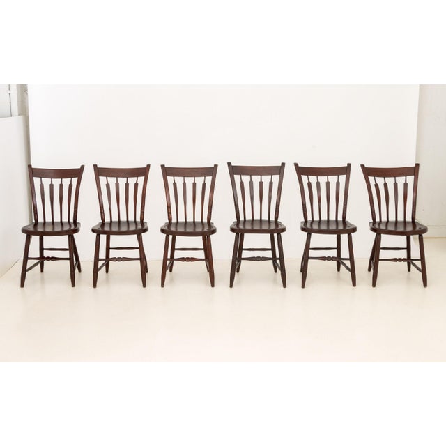 Set of Six American Slat Back Dark Stained Maple Dining Chairs, 19th century, probably New England. 34.25" H x 16.5" W x...