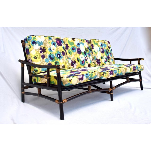 Mid-Century Modern Superb 1950's Rattan, Cane and Brass Sofa by John Wisner for Ficks Reed For Sale - Image 3 of 11